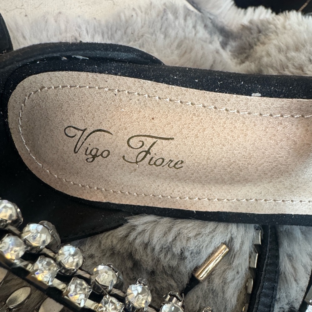 Vigo Fiore Black Heeled Boots with Crystal Accents